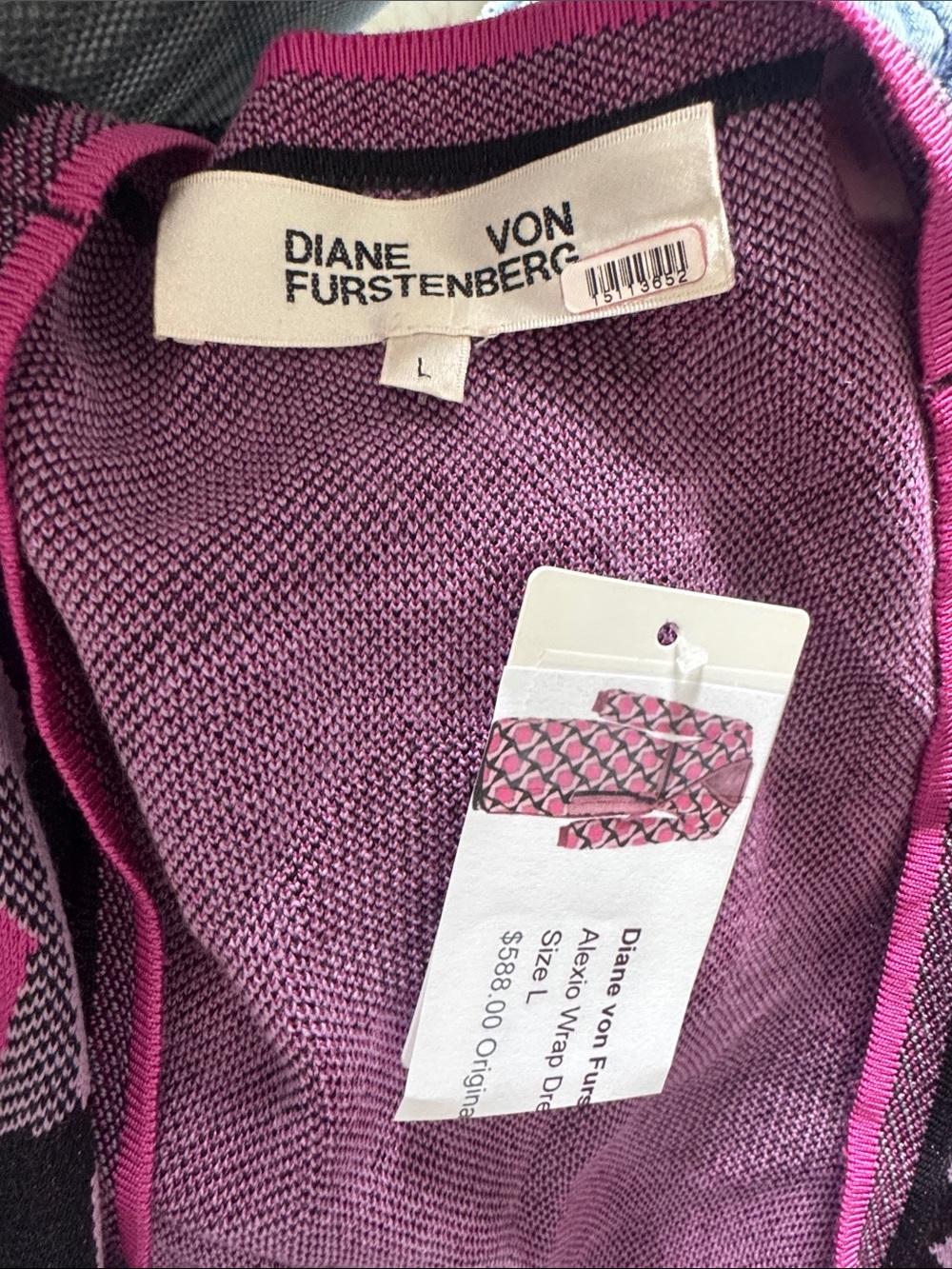 Diane Von Furstenberg Alexio Pink Geometric Wrap Knit Winter Wardrobe Dress - Picture 7 of 8